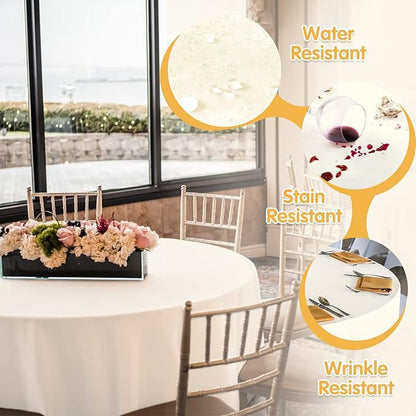 BRILLMAX 4 Pack Ivory Round Tablecloths 120 Inch - Circle Bulk Linen Polyester Fabric Washable Table Cloth Cover for Wedding Reception Banquet Birthday Party Buffet Restaurant