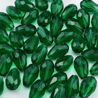 130pcs 6x8mm Teardrop Crystal Glass Beads for Jewelry Making, Faceted Vertical Hole Teardrop Glass Spacer Beads for Wind Chimes Bracelet Earring Necklace DIY Craft(Peacock Green)