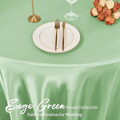 fani 12 Pack 108 Inch Sage Green Satin Tablecloth - Silky Round Tablecloth Overlay Smooth Fabric Table Cover, Bright Table Decoration for Wedding Party Banquet Events Restaurant Kitchen Dining