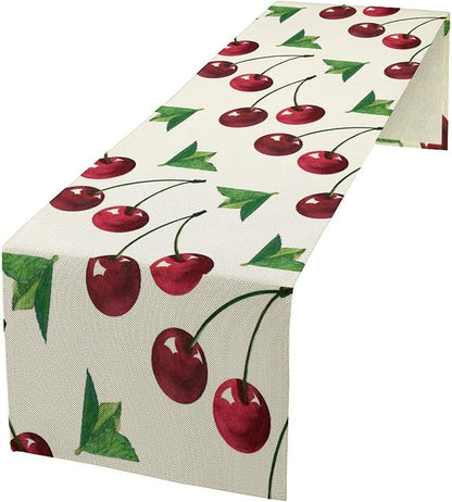 Red Cherry Table Runner Watercolor Tropical Fruit Spring Summer Wild Berry Dinner Runner for Girl Baby Party Holiday Home Kitchen Dining Table Decor 13x108