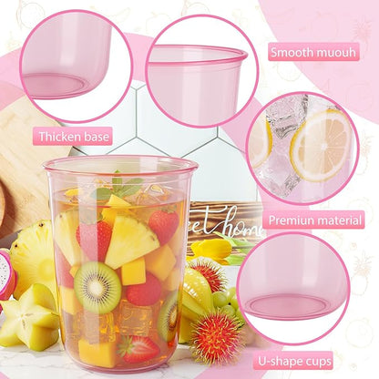 60 Pcs Disposable Stemless Clear Glasses 16 oz NATURAL Arc Crystal Plastic wine glasses Clear Classic Pet Cup for Meeting Weddings Birthdays Cocktail Christmas Party Supplies