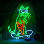 Skateboard Cat Neon Sign LED Cool Glasses Cat Neon Light for Wall Decor Pizza Neon Light Sign Dimmable USB Cat Pizza Light Up Sign for Bedroom Pizza Restaurant Pet Shop Gift (16.7 "*12.2 ")