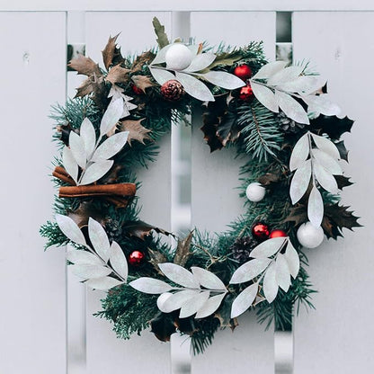 GREENTIME 12 Pack Artificial White Glitter Leaves 13" Fake Christmas Picks Decorative Glitter Sticks for Vase Christmas Tree DIY Wreath Crafts Fireplace Decor