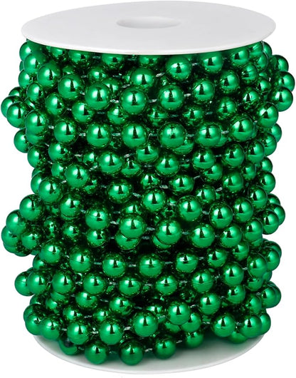 [33 Feet] Green Pearl Beads Garland, 10MM 11 Yards Green Faux Pearl Beads String Roll Bulk for DIY Craft Christmas Tree Wedding Party Decoration