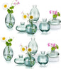 Glass Bud Vases Set of 12, Hewory Cute Green Small Vases Handmade, Mini Glass Flower Vase for Floral Arrangement, Tiny Centerpiece for Home Office Wedding Party Events Table Decor (Not Include Flower)