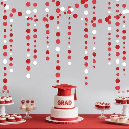 46 Ft Red Party Decorations Polka Dots Garlands Red and White Hanging Paper Circle Dots Streamer for Valentines Anniversary Birthday Graduation Wedding Christmas Holiday Bridal Shower Party Supplies