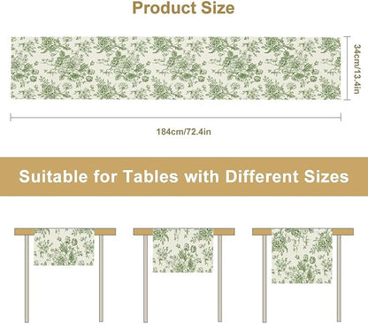 Vintage Flower Table Runner, Wildfloral Green Floral Sketch Pattern Print Table Runner for Kitchen Dinning Table Runner Decor Home Wedding Party Holiday, 13x108 Inch