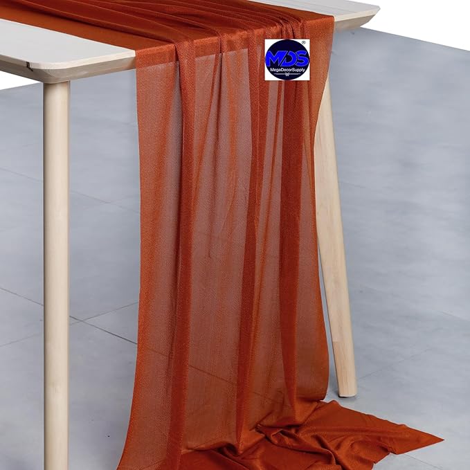 MDS Halloween Chiffon Table Runner - 5 Pack, 29 x 170 Inches, 14ft Each - Sheer Spooky Table Runners for Haunted House Parties, Trick-or-Treat Tables, Witchy Décor, Wedding & Events - Terracotta