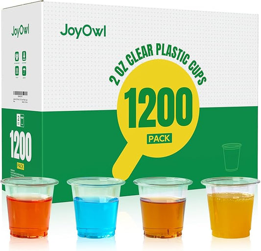 1200 pack 2 OZ Plastic Shot Glasses, Mini Disposable Shot Cups for Party, Events, Whiskey and Wine Tasting