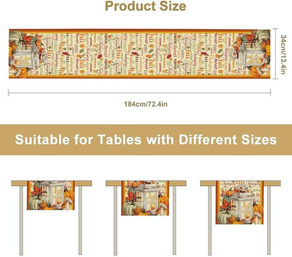 Autumn Table Runner,Farmhouse Leaves Pumpkin Thanksgiving Table Cloth for Kitchen Dining Table Decoration Home Party Decor 13x90 Inch