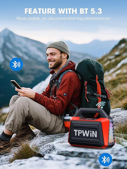 Portable Bluetooth Speakers - Wireless Speaker 80W Peak, Loud Speaker with Light, Strong Bass, BT 5.3, TWS, IPX6 Waterproof, 20H Playtime for Home Party Outdoor Beach Camping - Red