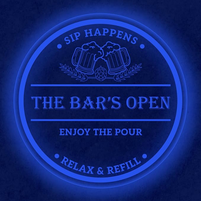 Custom LED Bar Sign – Personalized Color Changing Wall Light – Illuminated Decor for Backyard Patio, Home Bar, Kitchen & Man Cave (Open Bar, 12 INCHES)