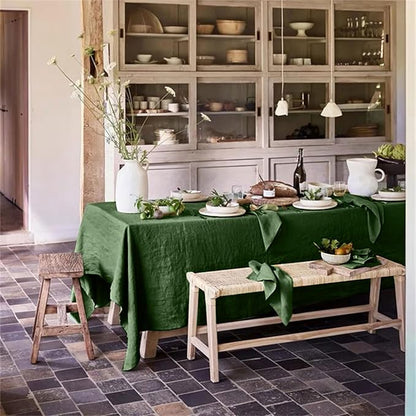 Talasily Linen Tablecloth 100% Pure Linen Table Cloth 60x108 Inches Rectangle Tablecloths Washable Cloths for Kitchen, Dining, Buffet Parties, Holidays, Picnic,Weddings and Restaurants-Forest Green