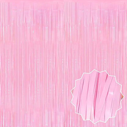 6 Pack Macaron Pink Foil Fringe Curtains Backdrop, 3.28 x 8.2 Ft Metallic Streamers Tinsel Curtains Background for Photo Booth, Birthday, Weddings, Carnivals, Graduation, Themed Party Decorations