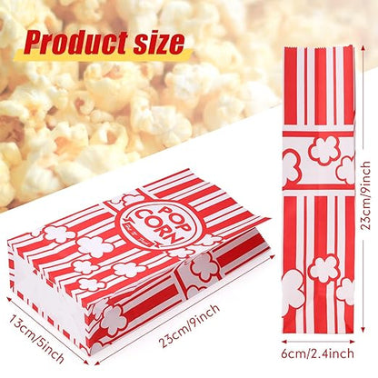 300 Pcs Paper Popcorn Bags Bulk 2 oz Large Flat Bottom Boxes Red and White Disposable Container Sleeve Movie Night Popcorn Bucket for Retro Movie Themed Party Carnival Supplies (Red and White)
