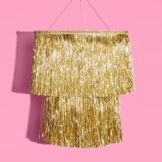 xo, Fetti Gold Fringe Tinsel Chandelier | 16" | Bachelorette Party Decorations, Birthday Photo Booth Supplies, New Years Eve Decor, HBD