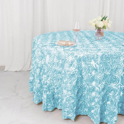 Efavormart 120" Wholesale Round Table Cover Light Blue Grandiose Rosette 3D Satin Tablecloth for Wedding Party Event Decoration