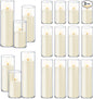 36 PCS Ivory White Pillar Candles with Glass Candle Holders Clear Hurricane Candle Holders Glass Cylinder Vases for Centerpieces Wedding Party, Event, Home Office (18 Candles+18 Candle Hoders)