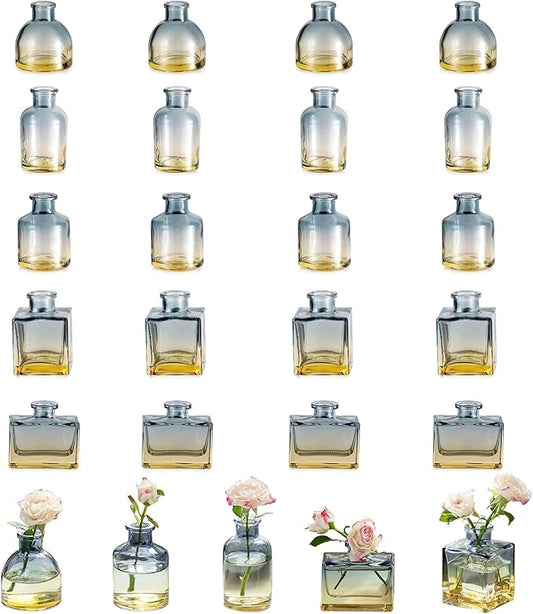 Glasseam Mini Bud Vases for Centerpieces: Clear Small Flower Vase Set of 20 Cute Tiny Glass Table Centerpieces Modern Wedding Birthday Party Baby Shower Dining Room Decoration Yellow Blue