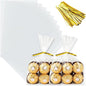 ZHEWTOEN 100 Pcs 6x9 Inch Clear Cellophane Bags with Color Twist Ties, Plastic Goodie Cello Treat Bags for Candy, Cookies, Popcorn, Small Gift Wrapping, Party Favors, Bakery Packaging