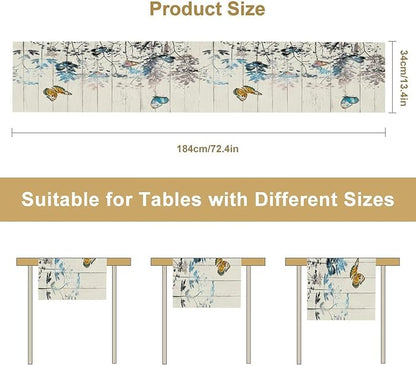 Nature Dandelion Table Runner,Rustic Floral Wood Plank Butterfly Girl Women Pattern Print Burlap Tablecloth for Hotel Indoors Outdoor Dining Room Kitchen Table Decor, 13x80in