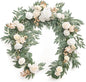 Ling's Moment Flower Garland - 6FT Eucalyptus & Rose - Sweetheart Table Decor for Wedding Reception, Artificial Silk Floral Garland for Mantle, Spring, Garden Christmas Decoration, White Beige