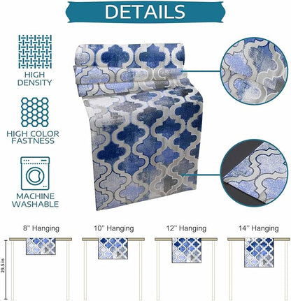 Blue Morocco Plaid Cotton Linen Table Runner for Dining Kitchen, Wedding Outdoor Party Tablerunners Decoration, Distressed Abstract Painted Vintage Dresser Scarf Coffee Tablecloth Runners 13x90 Inches
