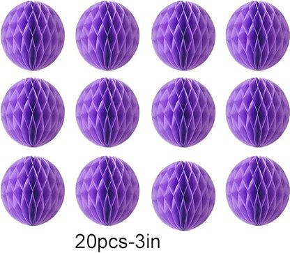 20pcs Honeycomb Decoration Paper Flower Balls Tissue Paper Pom Poms for Birthday Wedding Home Decor (3inch, Purple)