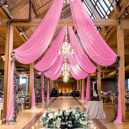 MODFUNS Wedding Arch Drapes Fabric Pink Ceiling Draping 2 Panels 5x20 FT Chiffon Curtains for Backdrop Sheer Voile Swag Curtain Wedding Drapery for Arch Bed Canopy Tent Backdrop for Reception Arbor