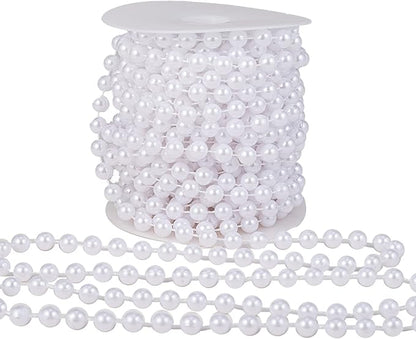 8mm Crafts Faux Pearl Beads Garland Pearl Bead Roll Strand of Pearls to Decorate Floral Centerpieces Wedding Party Favor Christmas Tree(33 Feet White)