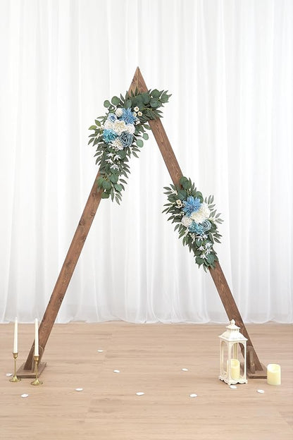 Artificial Flower Swag Set of 2 for Wedding Welcome Signs Floral Decorations, Blue Wedding Arch Flowers for Wedding Ceremony (Blue & Ivory)