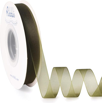Ribbli Moss Green Organza Ribbon 1/2 Inches x Continuous 50 Yard Green Sheer Ribbon for Gift Wrapping,Cookie Wrapping,Wedding Decoration