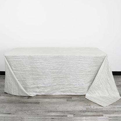 YOUR CHAIR COVERS - 90 x 132 Inch 6ft White Rectangular Crinkle Taffeta Tablecloth – Elegant Table Linen for Rectangular Tables, Weddings & Special Events