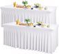 Wish Care 2 Pack White Spandex Table Clothes for 4 Foot Rectangle Tables, 4FT Wrinkle Free Fitted Tablecloths Ruffles Design Table Cover for Party, Banquet, Wedding and Events