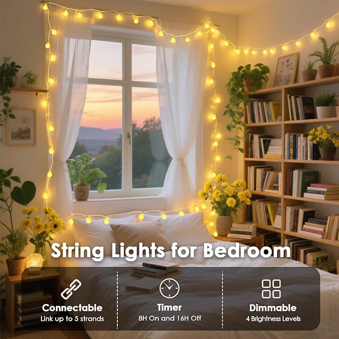 300LED Connectable Globe String Lights Indoor Outdoor for Bedroom, 108ft Warm White Christmas Lights with Remote, Waterproof Fairy Light Plug in 8 Modes for Room Classroom Wedding Christmas Decor