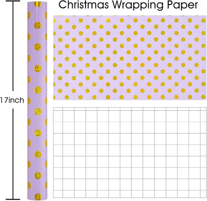 Burymento Purple Holographic Dots Wrapping Paper, Reversible Gold Gift Wrap for Birthday, Valentines, Mothers day, Graduation, Wedding, Fathers day, Baby Shower, Christmas (17in x 16.4ft)