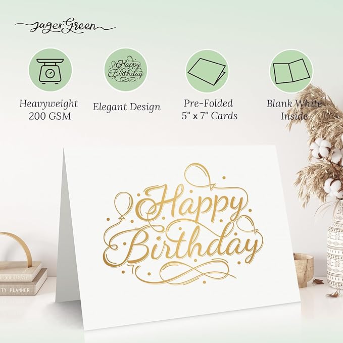 50 Pack 5x7 Birthday Cards, White Blank Happy Birthday Cards Bulk, Thick Folded Heavy Card Stock Paper for Greeting Cards, Thank You Notes, Envelopes, Card Making Supplies (Cards Only)