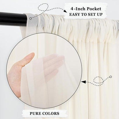 DUOBAO Ivory Chiffon Curtains Baby Shower Background 2 Panels 58"x96"Collapsible Bright Curtain 5ft x 8ft for Weddings Drapes Living Room Voile Window Photography