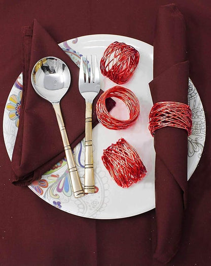 Handmade Round Red Mesh Napkin Rings Set of 12 Holder for Dinning Table Parties Everyday, Dia: 2 Inch
