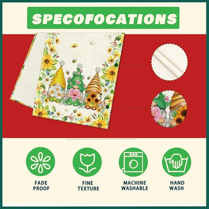 XCHI Yellow White Daisies Flowers Gnomes Spring Table Runner Burlap Table Decoration for Summer Seasonal Home Kitchen Dining Dinner Indoor Holiday Farmhouse Decor 13x60 Inch
