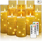 Flickering Flameless LED Candles,Battery Operated Candles 9 Pcs with Embedded Star String,Acrylic LED Pillar Candles with Remote,Suitable for Home Decoration to Create an Atmosphere（Gold）