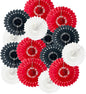 15pcs Paper Fans Set - 6'' 8'' 10'' Round Tissue Fans Decor for Party, Wedding, Birthday Events - White, Red, Black