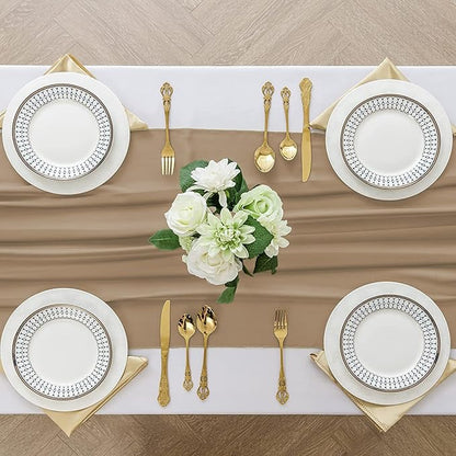 6 Pack 10 Ft Chiffon Table Runner Beige Gauze Long Table Runners 27x120 Inches Sheer Tulle Table Runner for Rustic Wedding Reception Bridal Shower Decorations Birthday Party