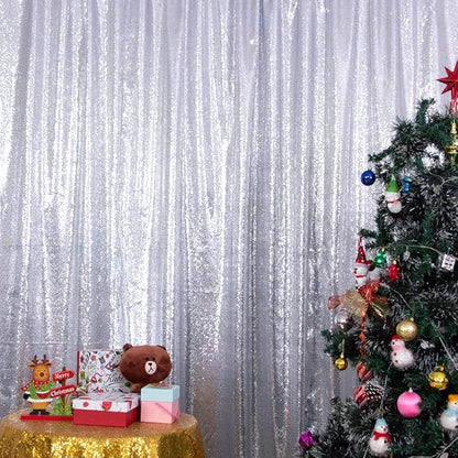 SquarePie Sequin Backdrop Non-Transparent Background Sparkly Curtain for Wedding Party 6FT x 8FT Silver