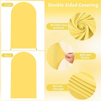 7.2FT Yellow Arch Backdrop Cover - Polyester Fitted Wedding Arch Stand Covers Round Top Chiara Arch Backdrop Cover for Birthday Party Banquet Photo Background Decoration