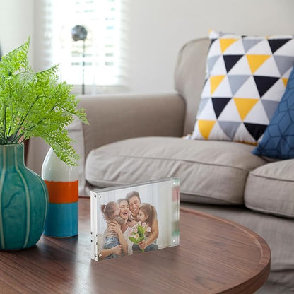 4x6 Acrylic Picture Frames, 20mm Thick Clear Frameless Magnetic Photo Frames, Double Sided Transparent Square Frame Gift for Desktop Display(3 Pack)
