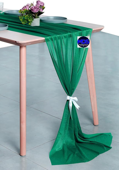 MDS 10 Pack 10ft Chiffon Table Runner 29 x 120 Inches Sheer Wedding Runner Romantic Rustic Table Runner for Wedding Decorations, Birthday Parties, Bridal Shower Party Arch Decor - Emerald Green