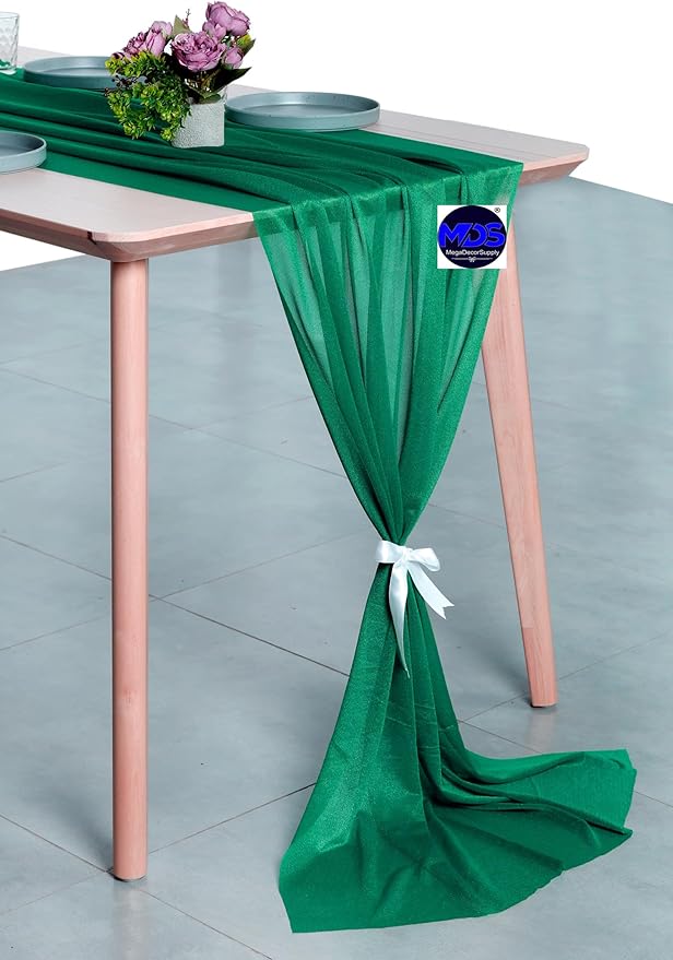 MDS Halloween Chiffon Table Runner - 12 Pack, 29 x 170 Inches, 14ft Each - Sheer Spooky Table Runners for Haunted House Parties, Trick-or-Treat Tables, Witchy Décor, Wedding & Events - Emerald Green