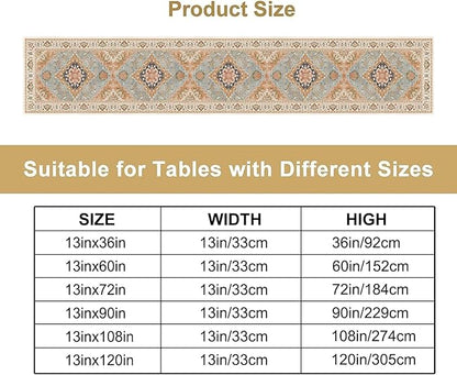 Vintage Boho Floral Table Runner, Rustic Country Farmhouse Grey Blue Orange Bohemia Flower Pattern for Home Kitchen Table Decor Dining Coffee Room Party Decor 13x120in
