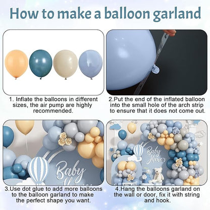 Dusty Blue Balloon Arch Kit 139Pcs Slate Blue Grey Balloons Garland Neutral Boho Retro Fog Gray Apricot Beige Cream White Sand Brown Birthday Party Balloons for Boys Bear Cloud Baby Shower Decorations